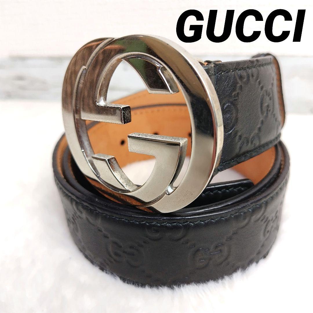 ✨極美品✨GUCCI グッチ ベルト インターロッキング グッチシマ　ブラック