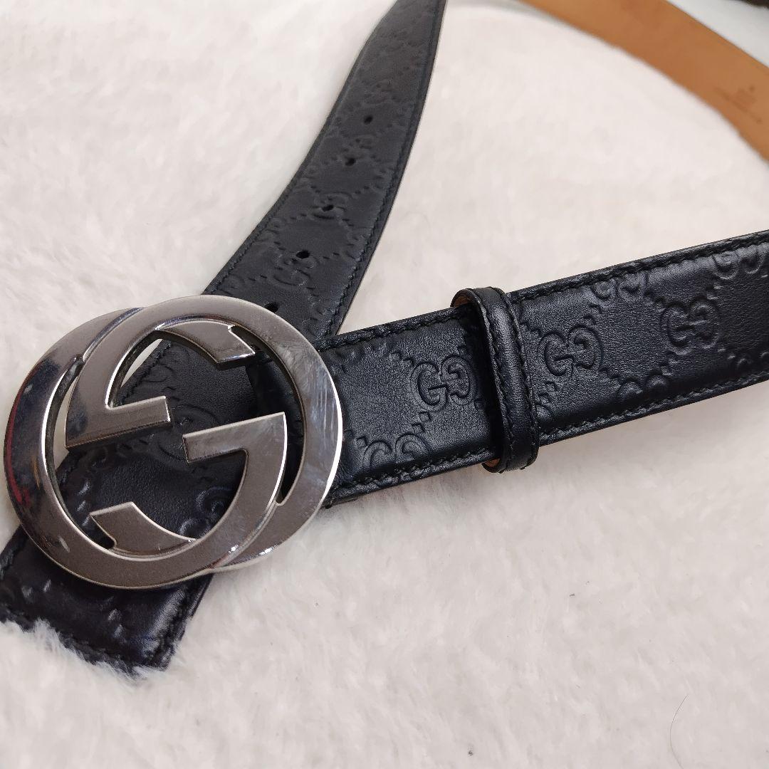 ✨極美品✨GUCCI グッチ ベルト インターロッキング グッチシマ　ブラック
