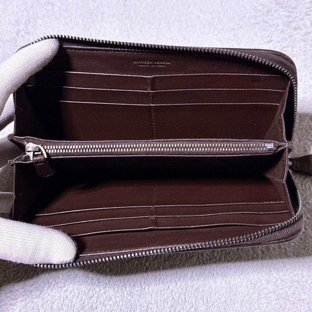【美品】ボッテガヴェネタ 長財布 ラウンド イントレチャート ブラウン メンズ