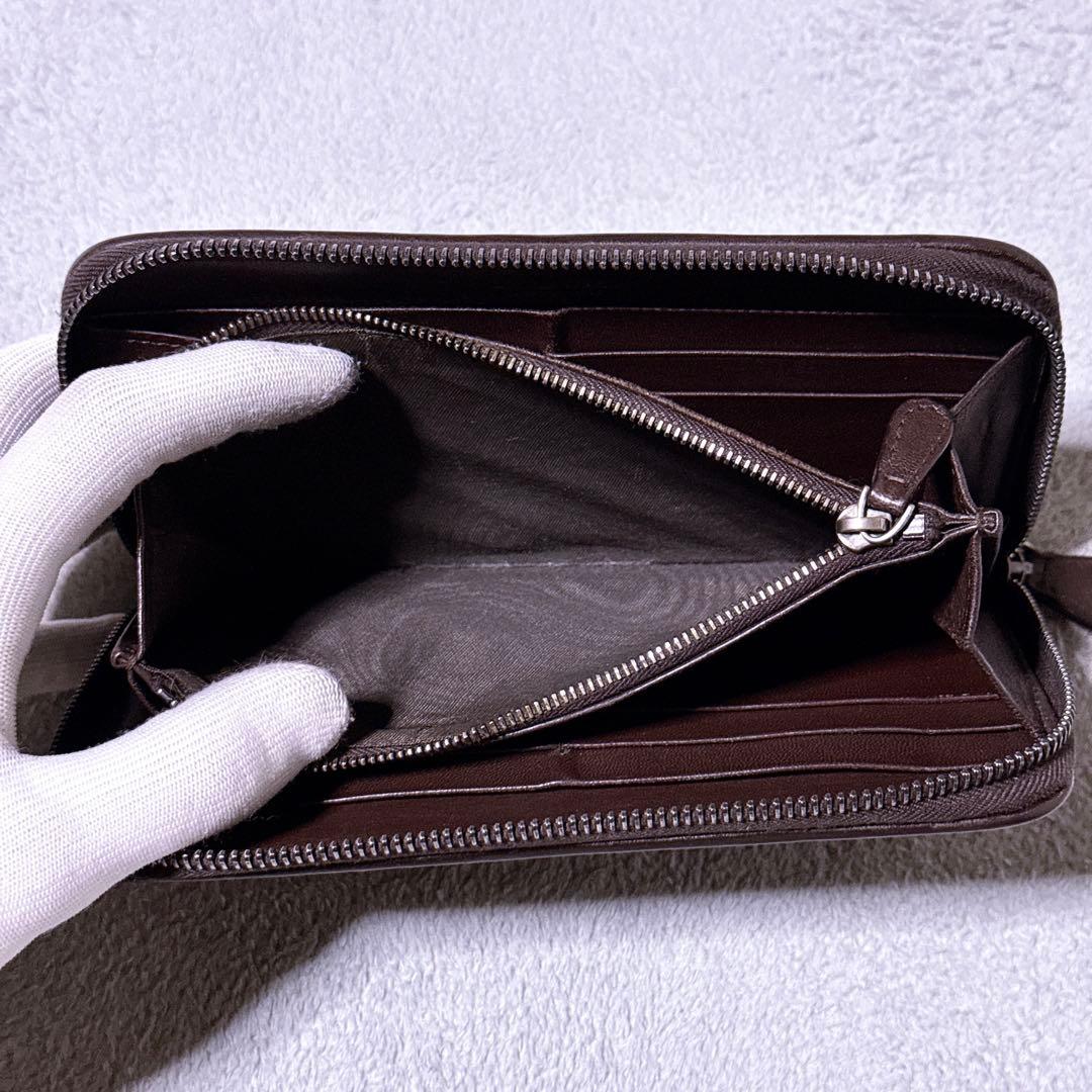 【美品】ボッテガヴェネタ 長財布 ラウンド イントレチャート ブラウン メンズ