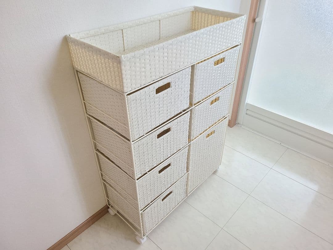 【未使用】ラタン ランドリー チェスト 4段 キャスター付