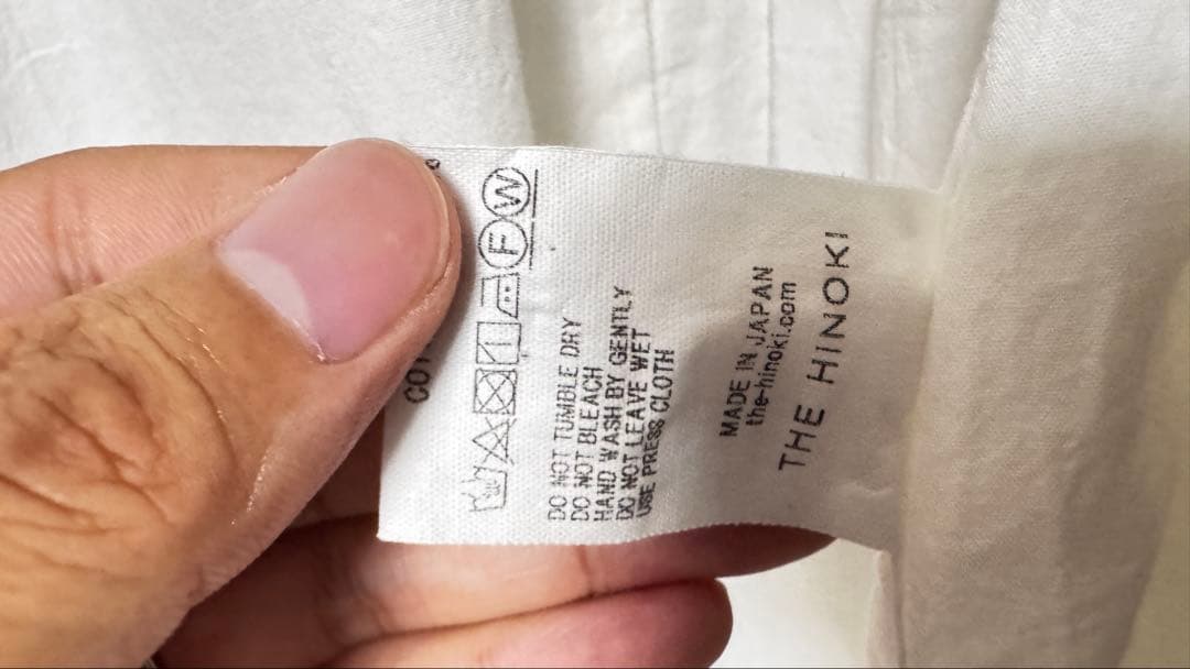 THE HINOKI バンドカラーシャツ ホワイト黒