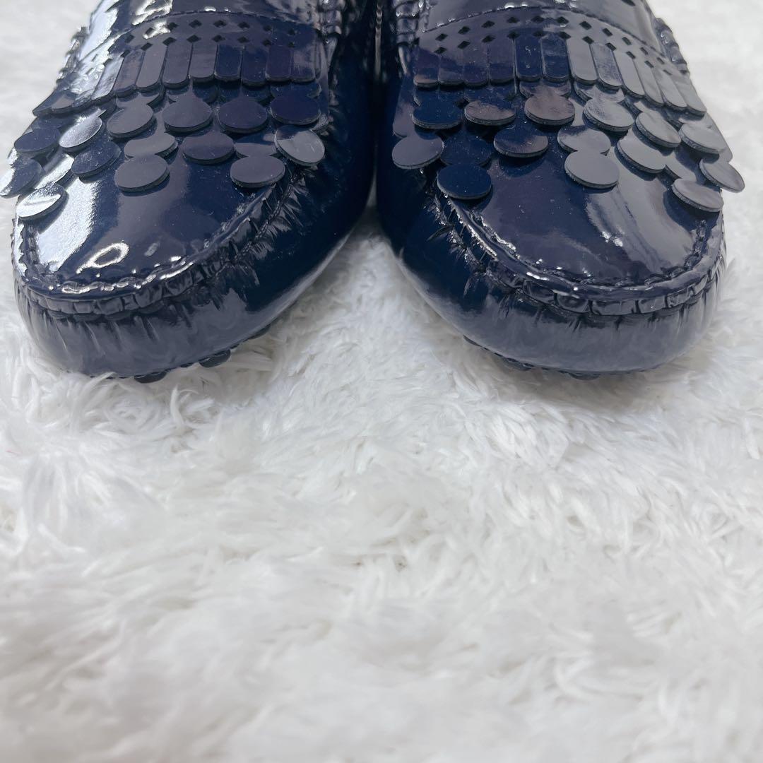 【極美品】TOD'S サイクルレースキルト付 エナメルローファー ネイビー 23