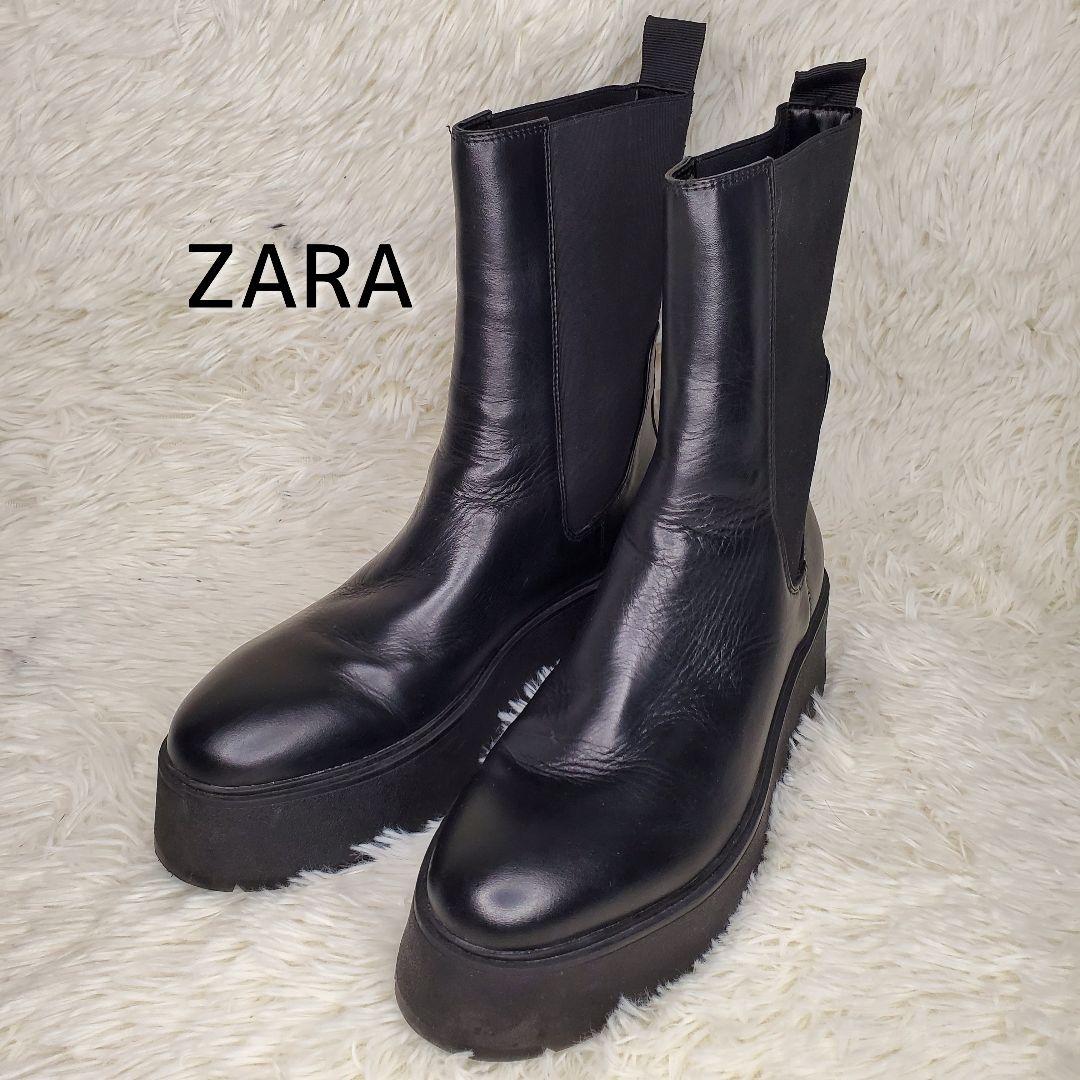 【美品】ZARA サイドゴアブーツ 厚底 レディース 黒 25cm