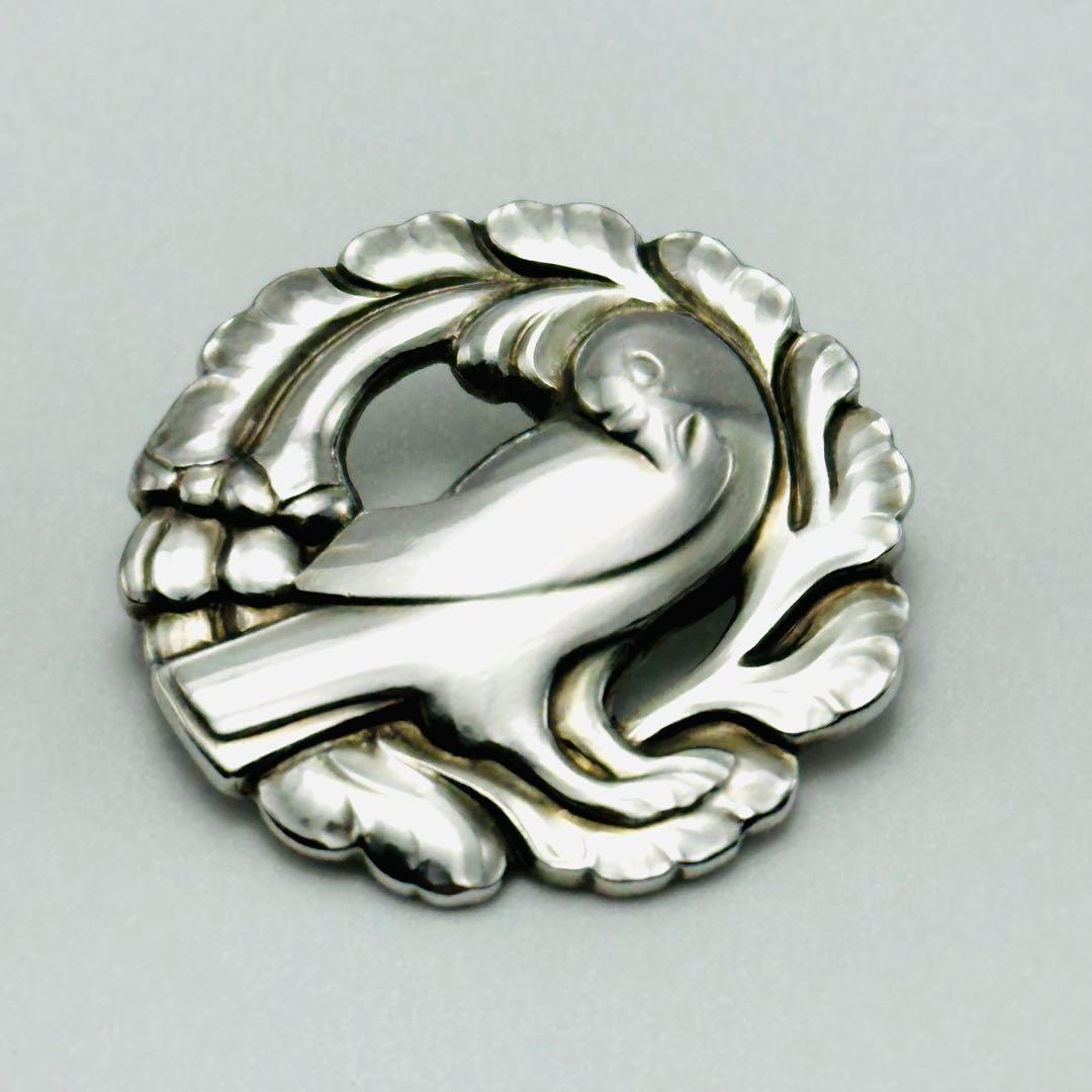   134 シルバーブローチ　バード　リーフ　925S