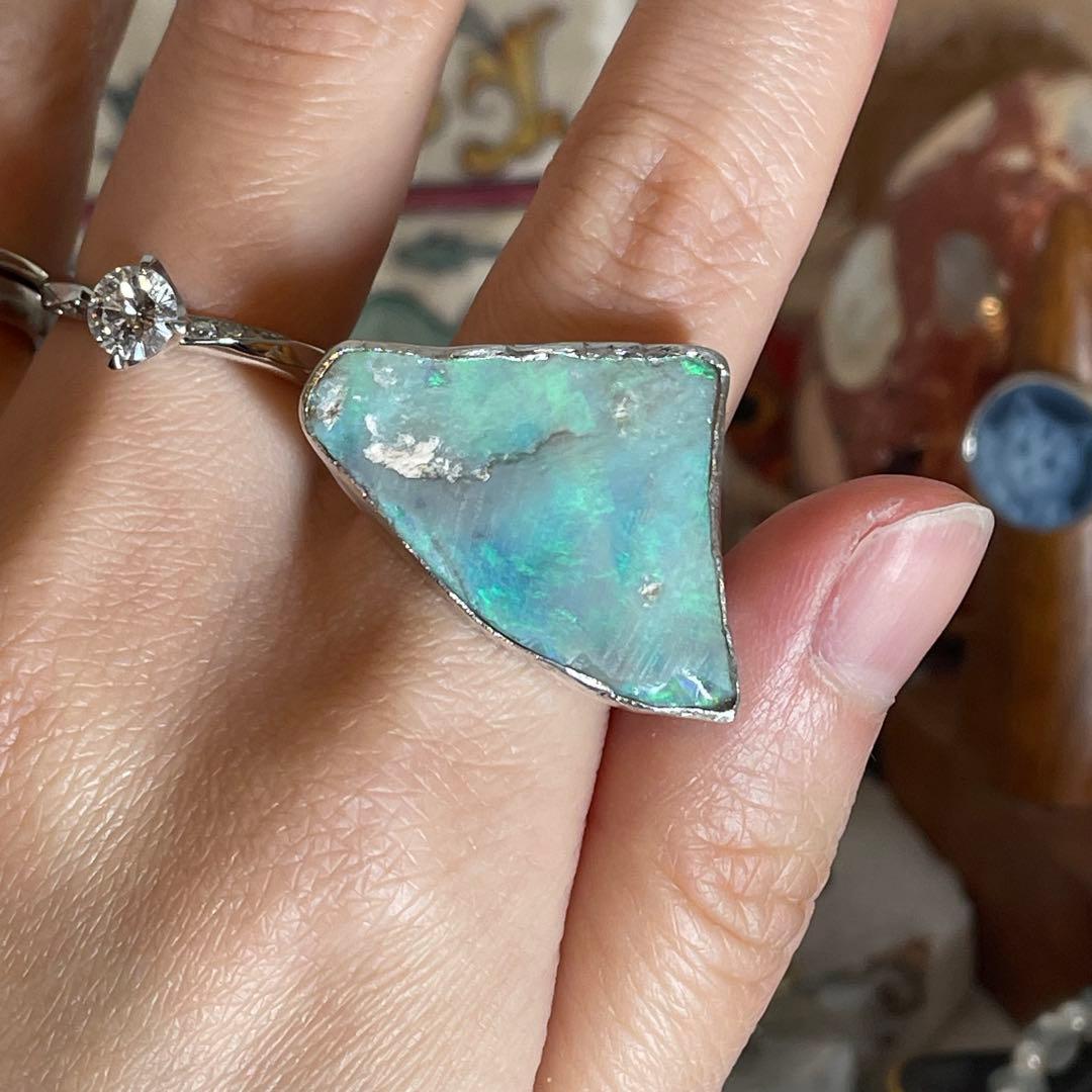 ハンドメイド　シルバー925 　シルバーリング　ボルダーオパール原石
