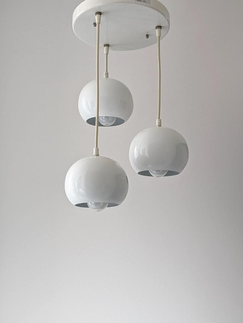 00s OLD 3灯 メタル ボールライト ペンダントランプ 白 スペースエイジ