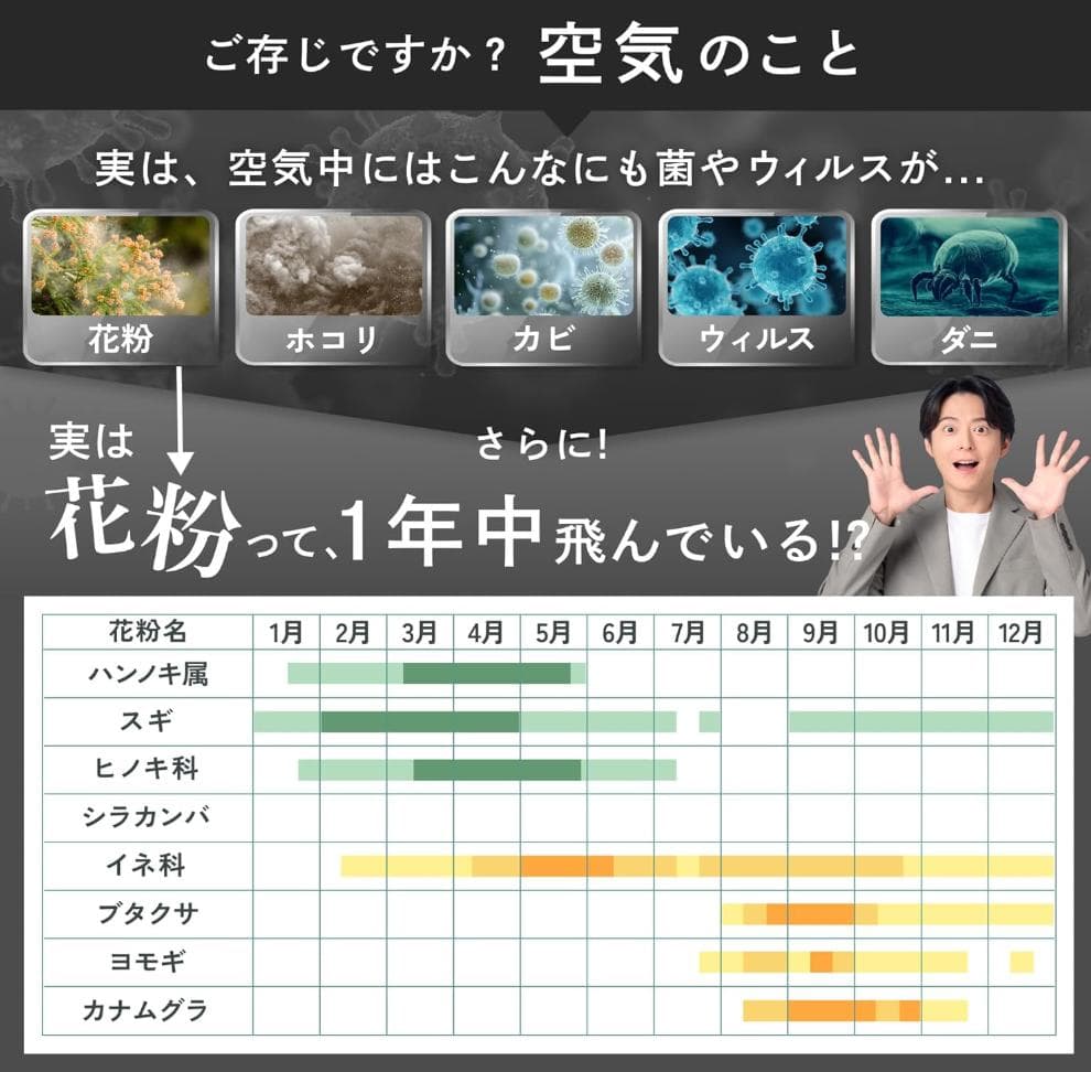 空気清浄機 消臭 8畳 【 日本企業開発 簡単操作】4層フィルター 花粉