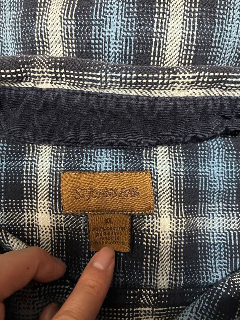 ST. JOHN'S BAY オンブレチェックシャツ XL ブルーxネイビー