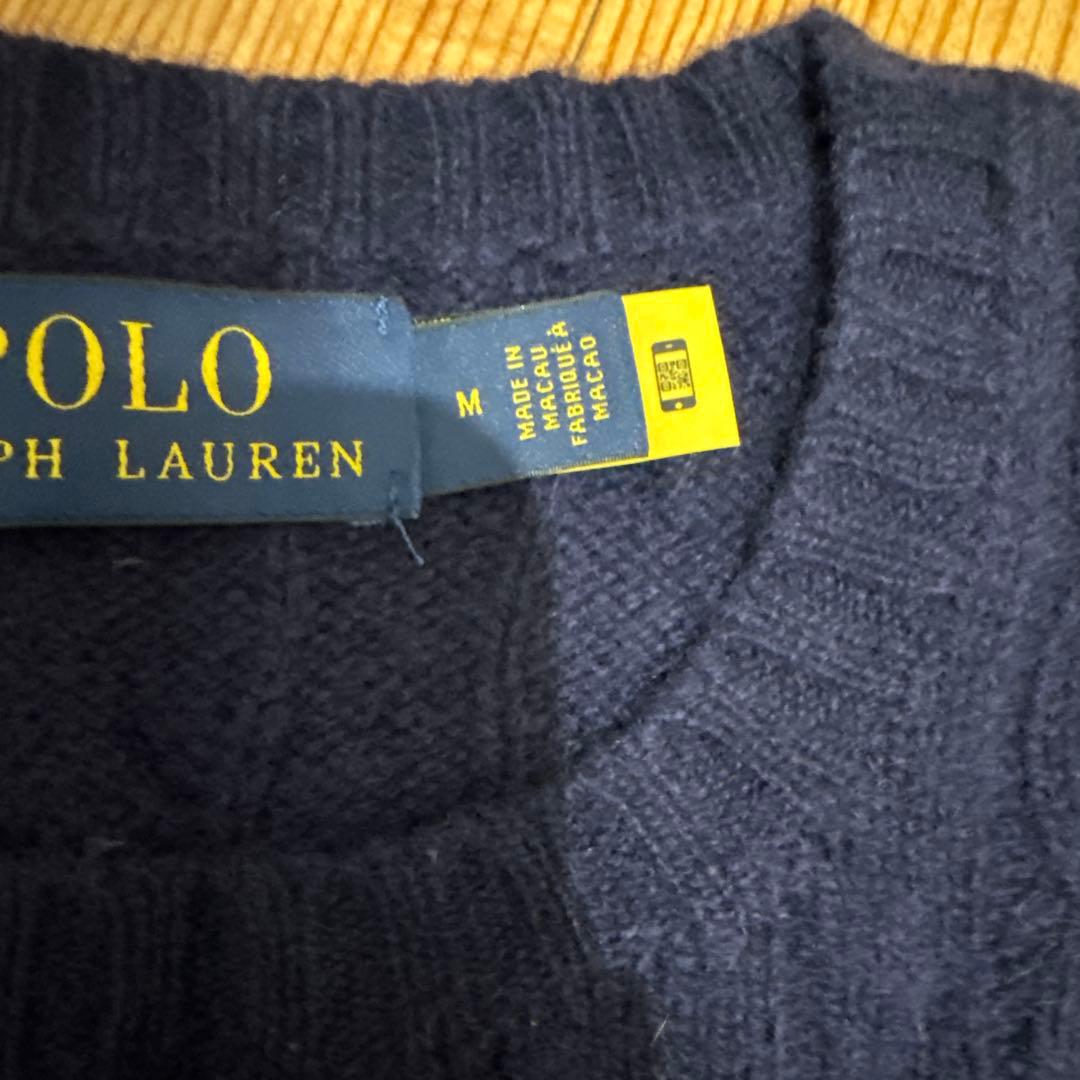 POLO RALPH LAURENカシミヤ混ケーブルニット ネイビー 1回着用