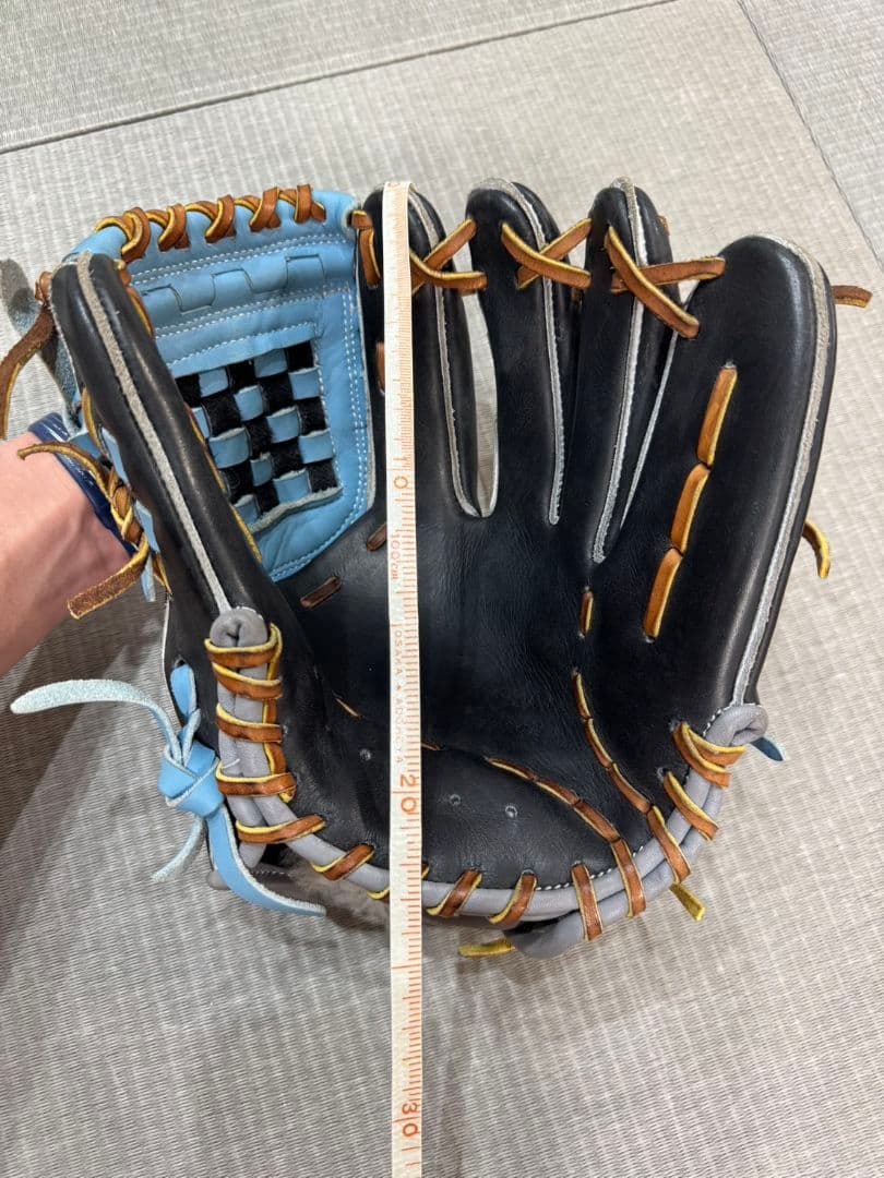 軟式野球用 黒青 レザーグローブ