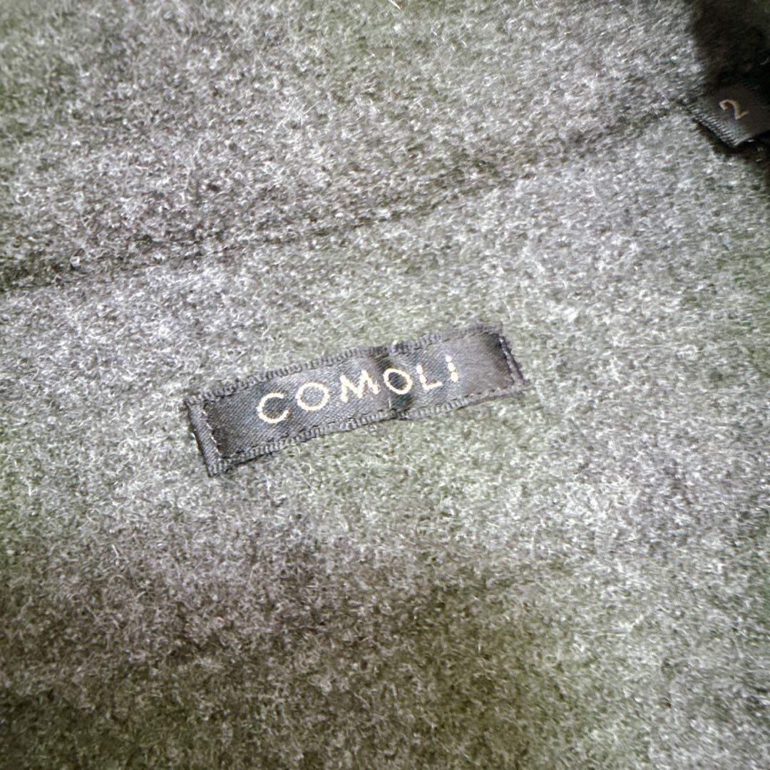 COMOLI ウールカシミヤチェックオープンカラーシャツ GREEN サイズ2