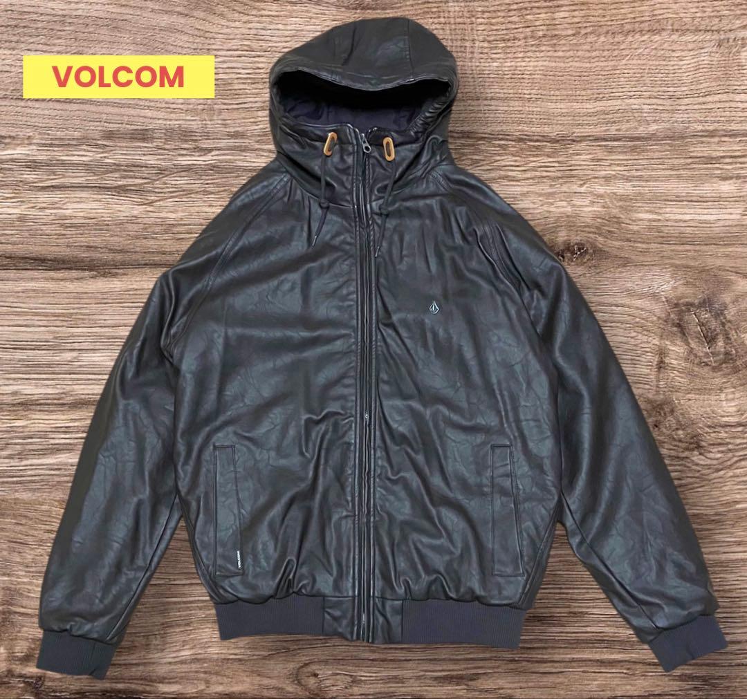 未使用 VOLCOM フード付きジャケット 防寒 レザー調 濃いブラウン