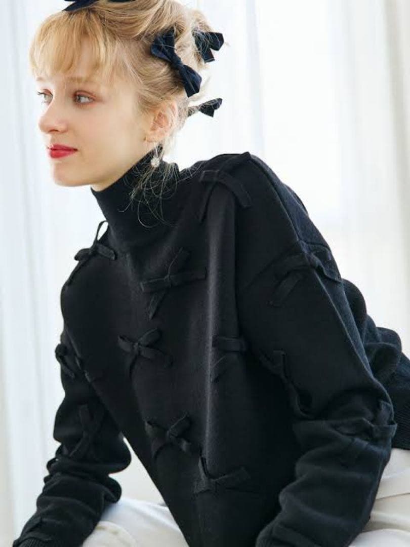 ツルバイマリコオイカワ Cupid ブラック 黒 リボン ニット TSURU