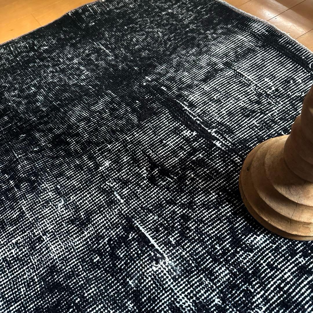 101-109×229 ブラックオーバーダイ　ワンカラー　トルコヴィンテージラグ