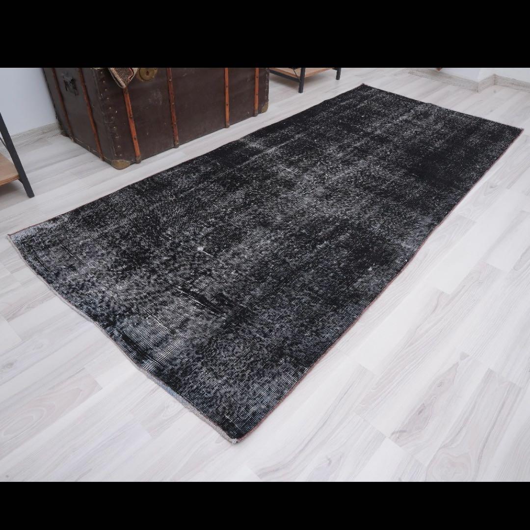 101-109×229 ブラックオーバーダイ　ワンカラー　トルコヴィンテージラグ