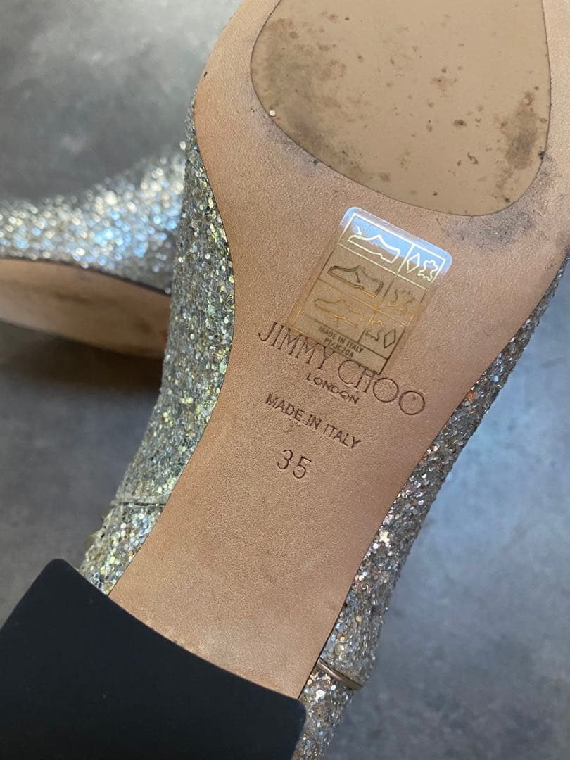 ジミーチュウ グリッターシルバー アンクルブーツ