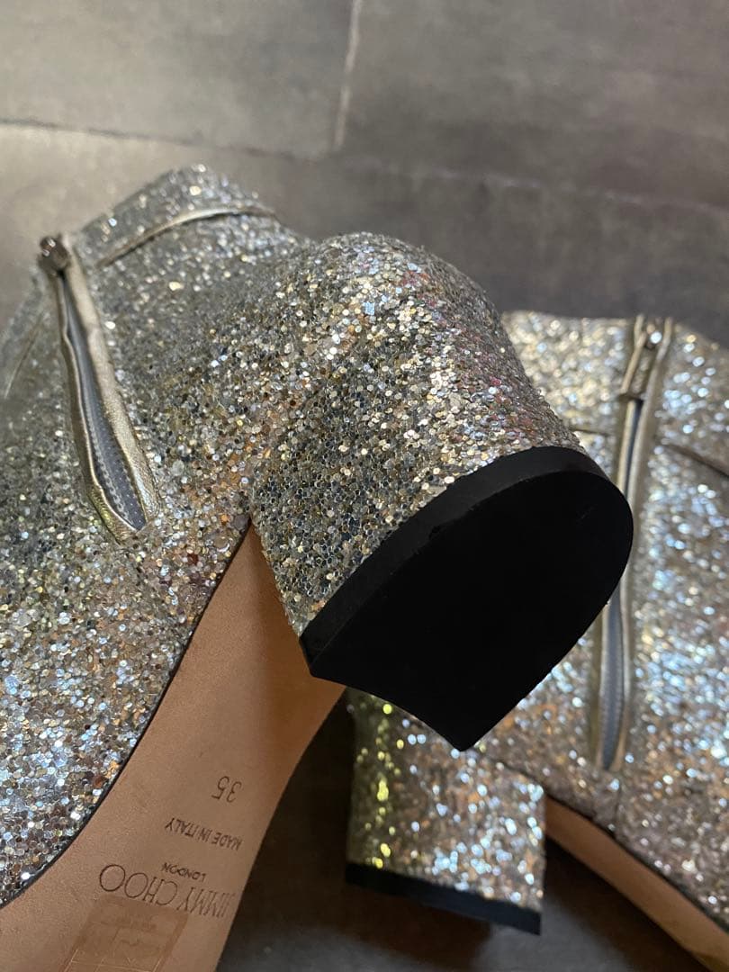 ジミーチュウ グリッターシルバー アンクルブーツ