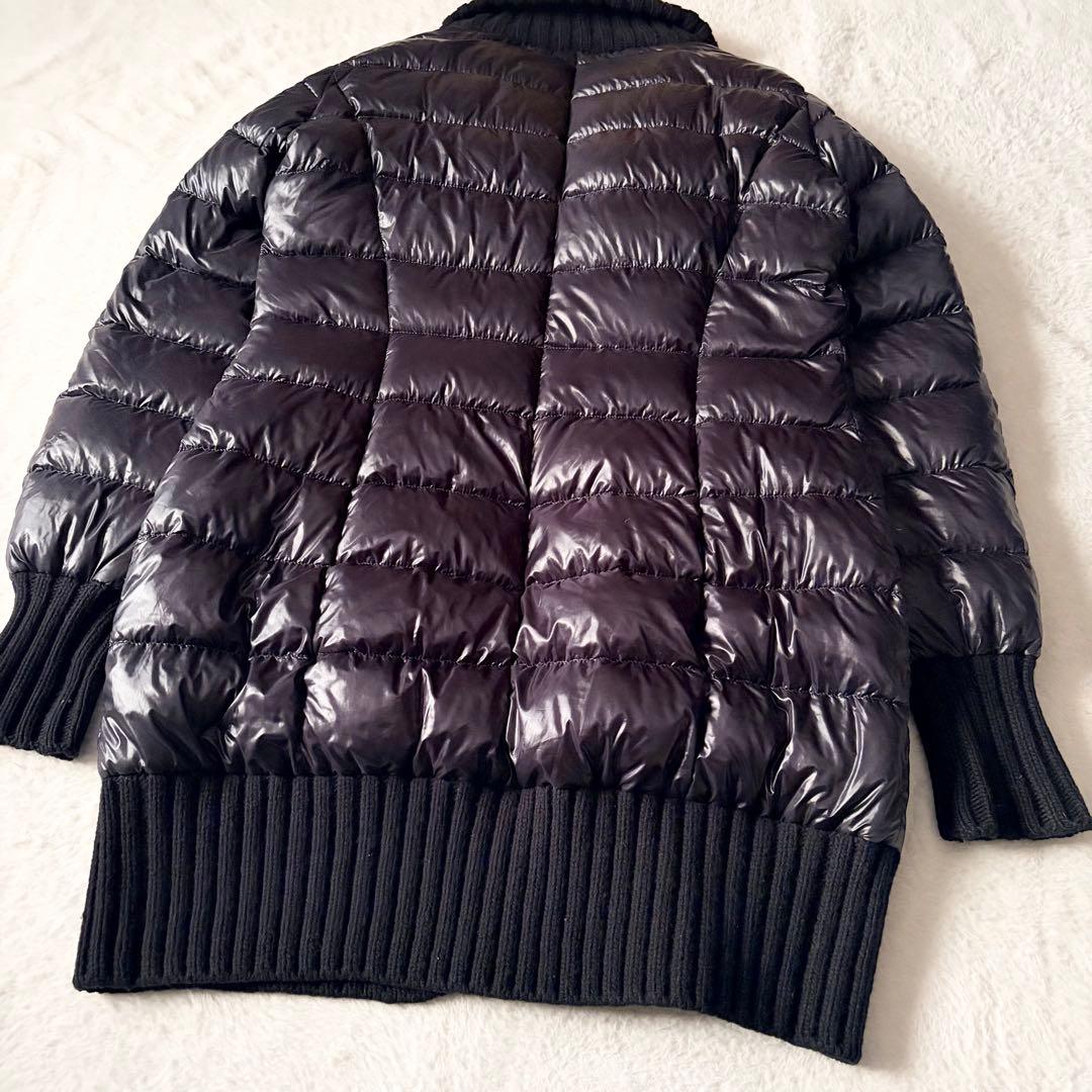 6219 美品✨ ヘルノ ハイネックリブダウンコート 44 ブラック 異素材切替
