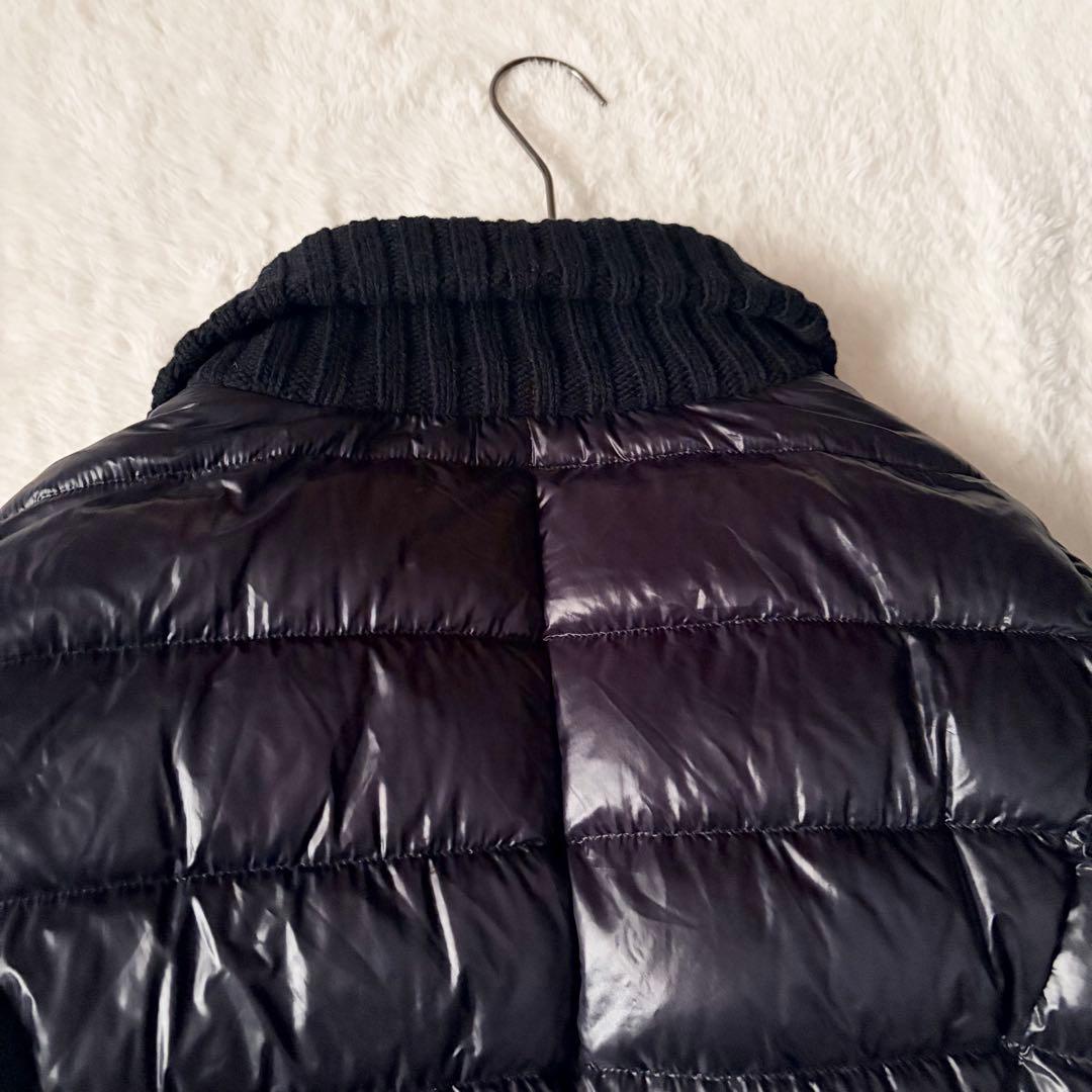 6219 美品✨ ヘルノ ハイネックリブダウンコート 44 ブラック 異素材切替