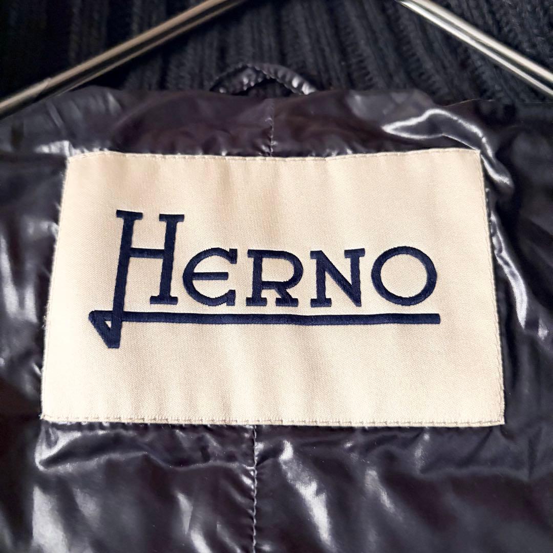 6219 美品✨ ヘルノ ハイネックリブダウンコート 44 ブラック 異素材切替