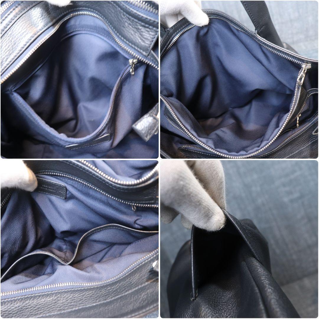 未使用級 SEEKER シュリンクレザー ドレープトートバッグ ネイビー 本革