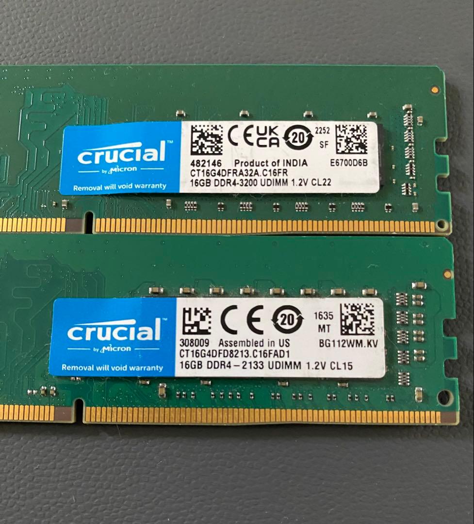 crucial (16GBx2)DDR4 3200MHz 2133MHzセット