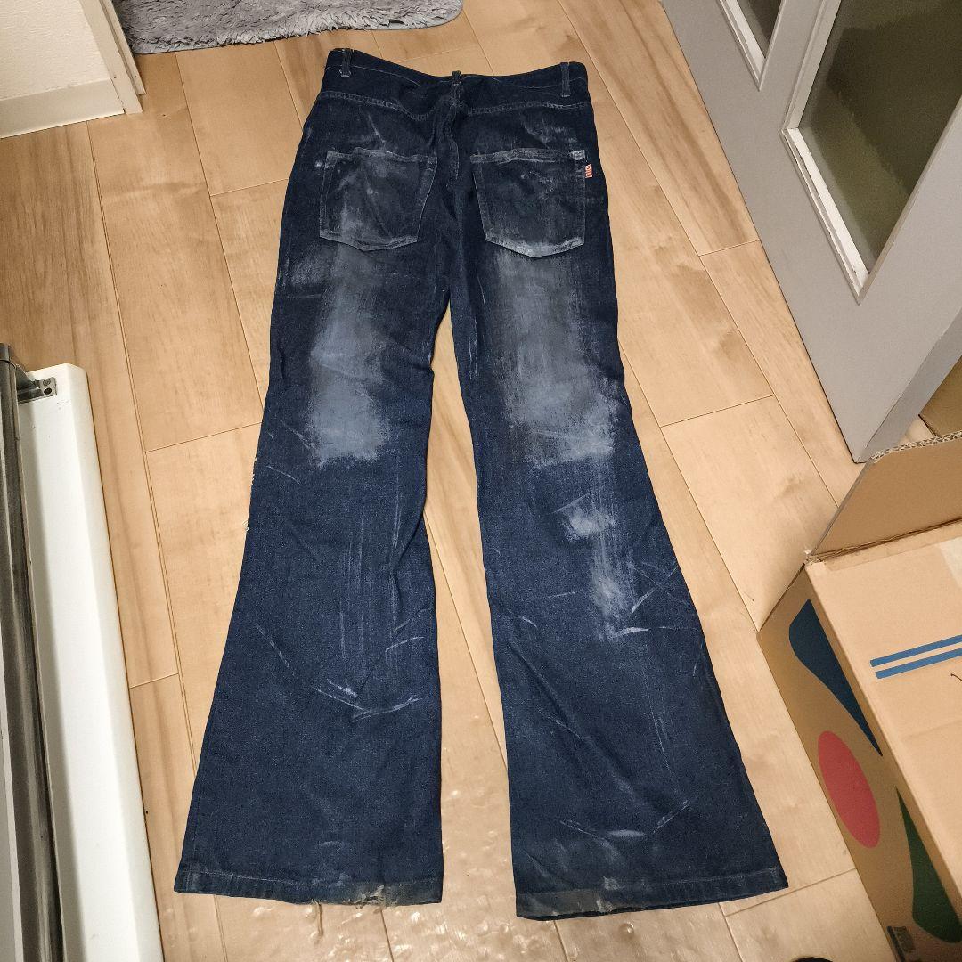 【希少】h.naoto HN+DIE ダメージ加工 フレアデニム Y2K パンク