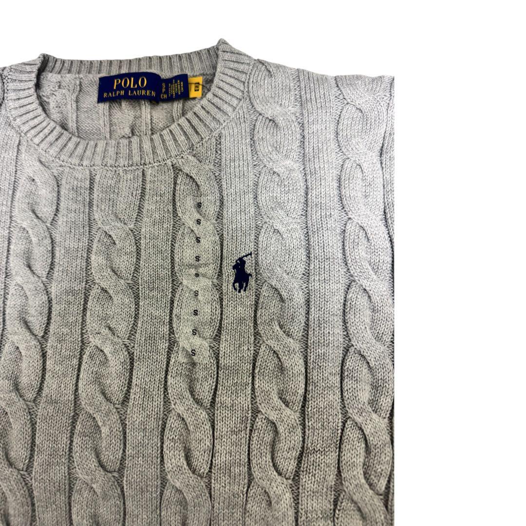 美品ポロラルフローレン ケーブルニット グレーS