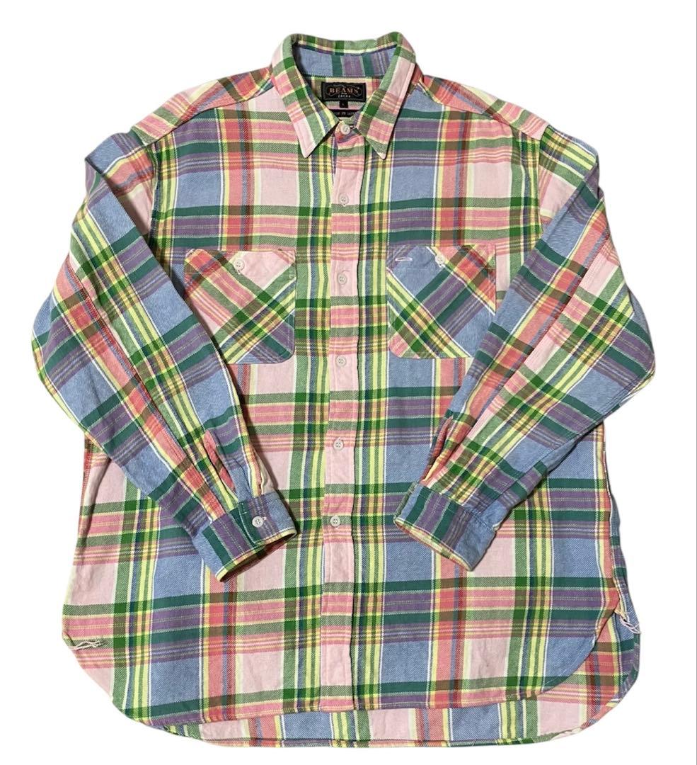 【BEAMS PLUS】インディアンチェック ヘビーフランネル L 日本製