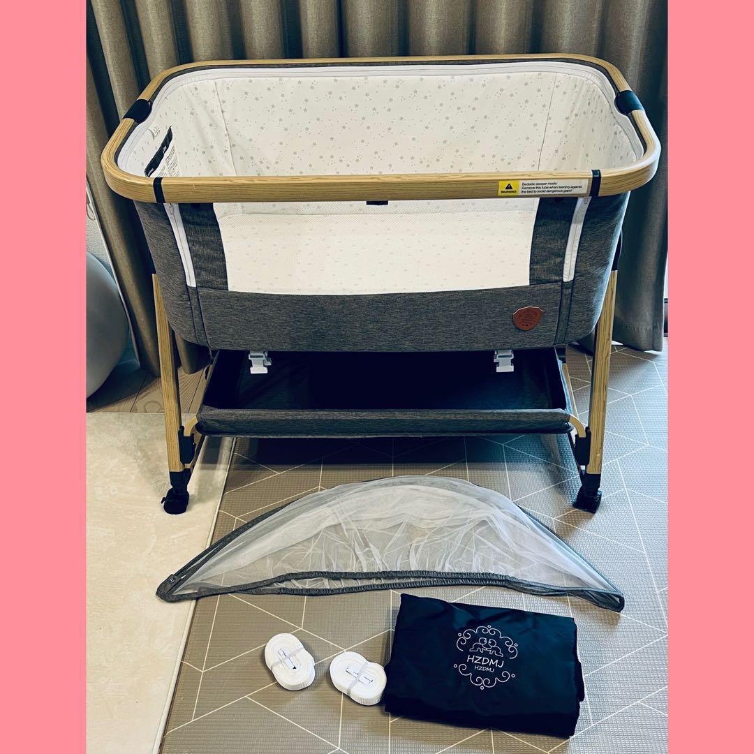 《美品》HZDMJ ベビーベッド　グレー　赤ちゃん 持ち運び