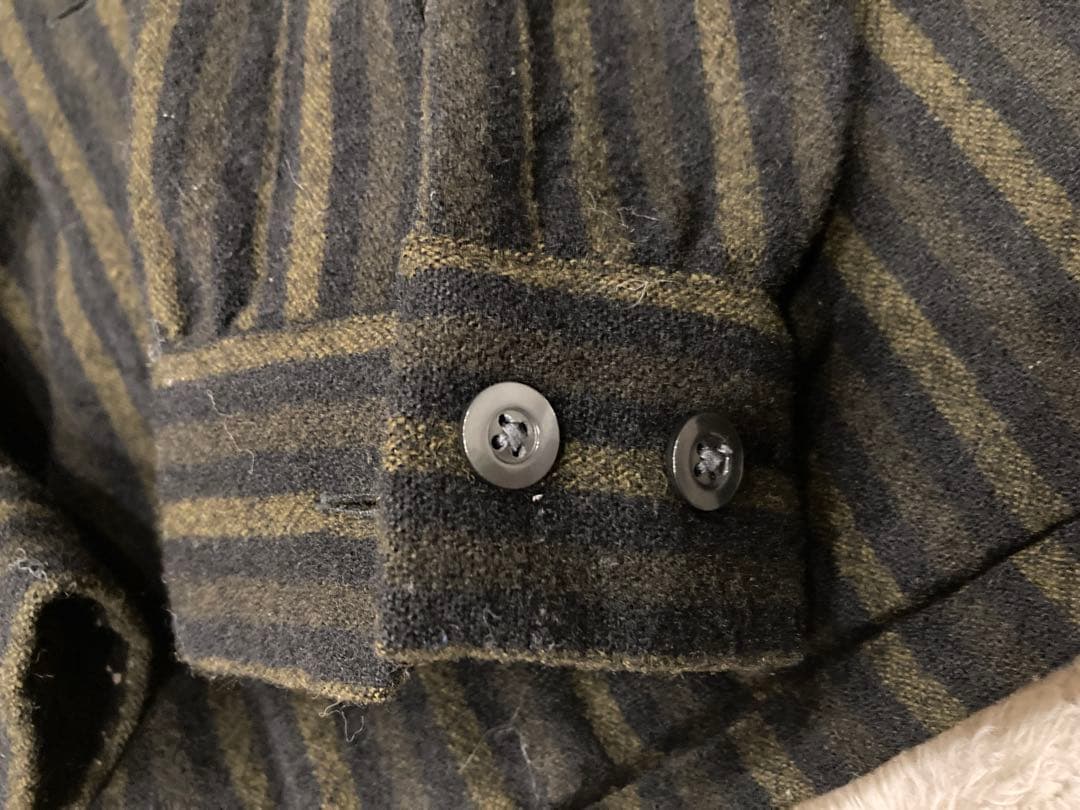 【noberu】オーブンカラー ウールシャツ　ストライプ　長袖シャツ