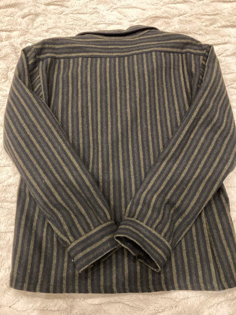 【noberu】オーブンカラー ウールシャツ　ストライプ　長袖シャツ