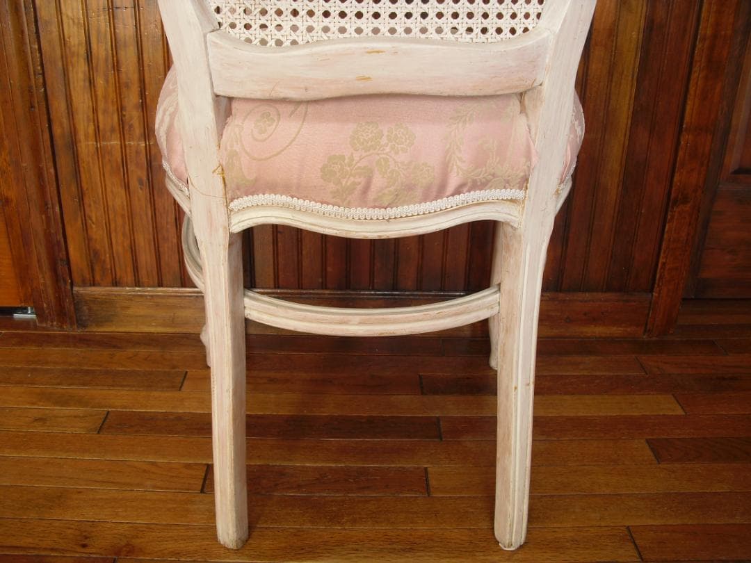 イタリア製 木製チェア☆背もたれメッシュ 木彫 草花ピンクファブリック張替済