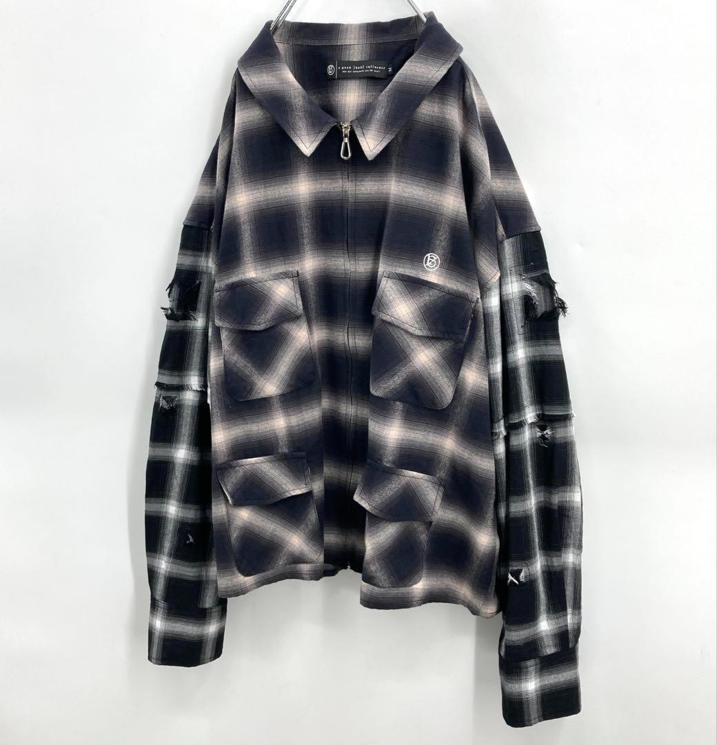 A GOOD BAD INFLUENCE ジップアップオンブレチェックシャツ M