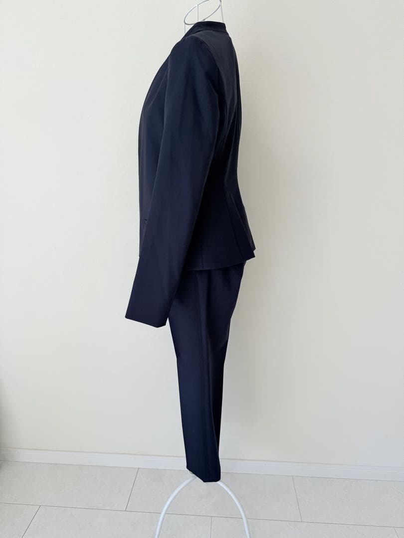 【美品】theoryセオリー/ネイビー ノーカラー パンツスーツ セットアップ