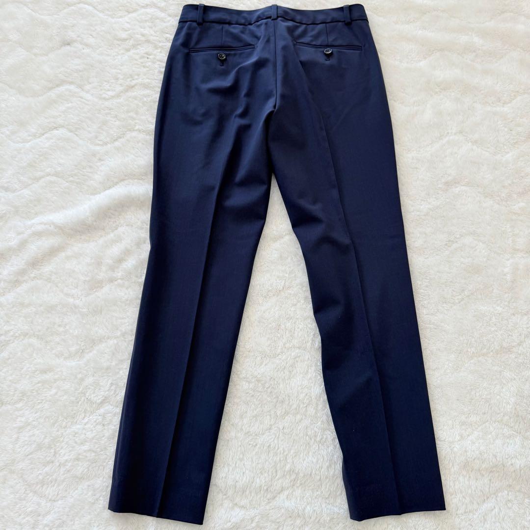 【美品】theoryセオリー/ネイビー ノーカラー パンツスーツ セットアップ