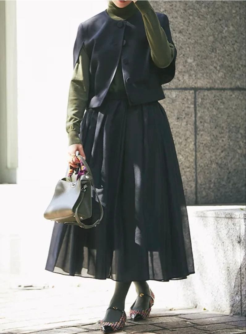 SEVENTEN オーガンジースカート（ブラック・M)