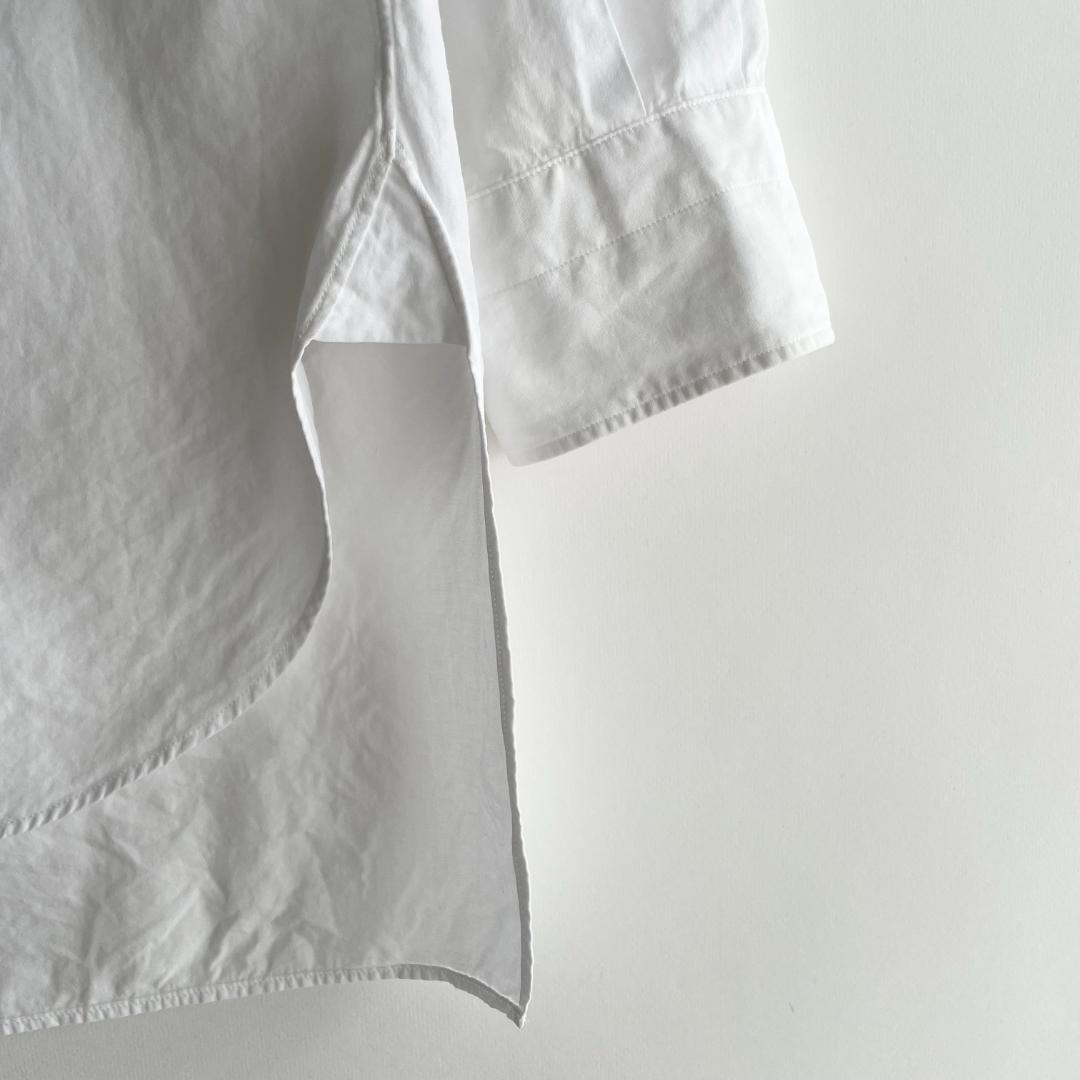 美品 COMOLI (q) コモリ バンドカラーシャツ ワイド オーバー 白