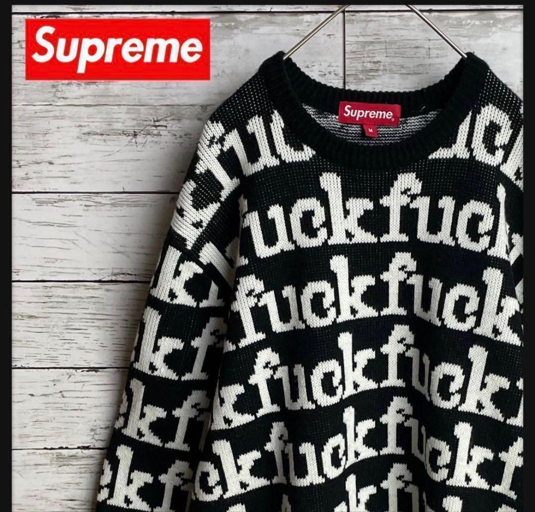 1289 UU【人気デザイン】シュプリーム☆fuck総柄 ニットセーター 美品
