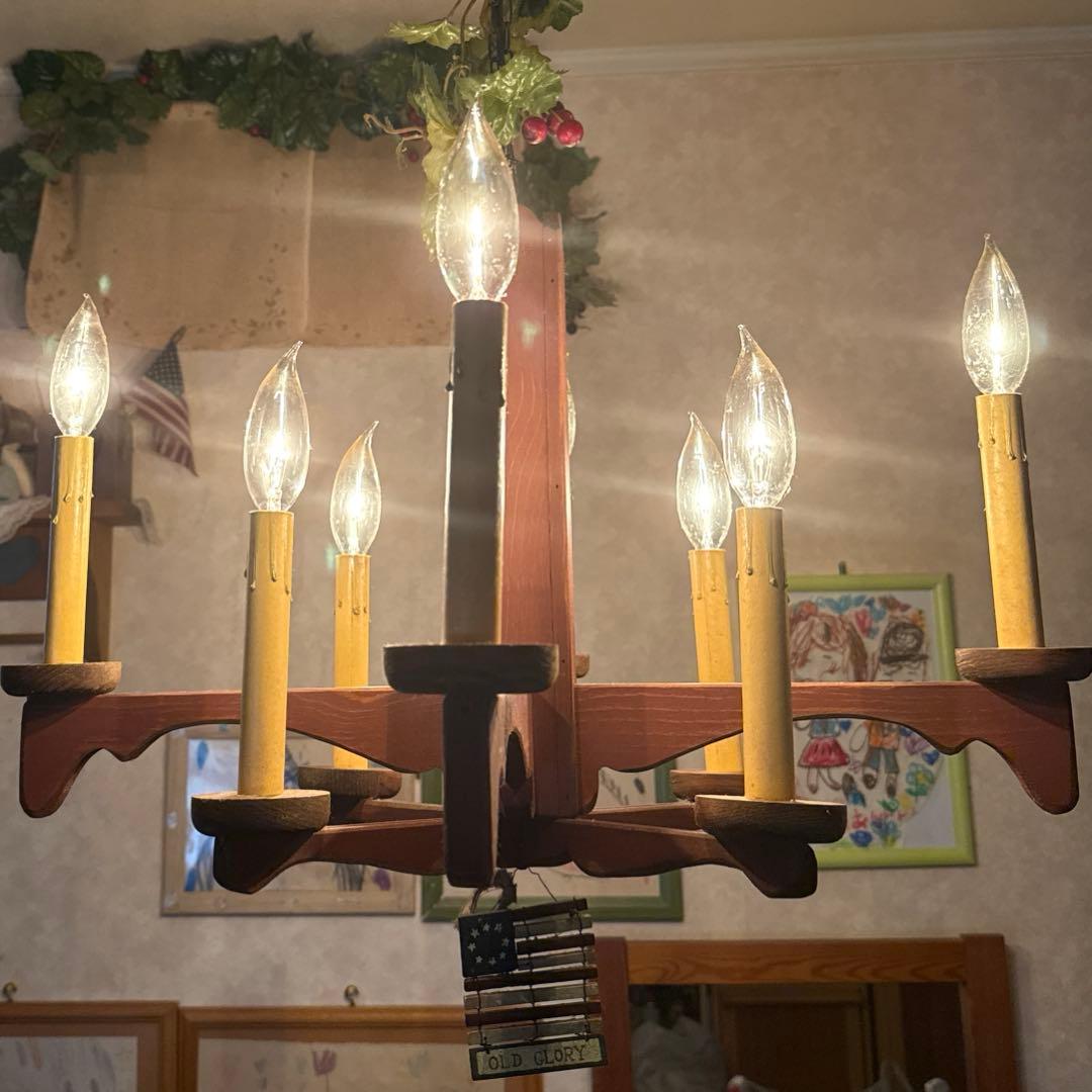 アンファン シャンデリア カントリー 木製 8灯 レトロ