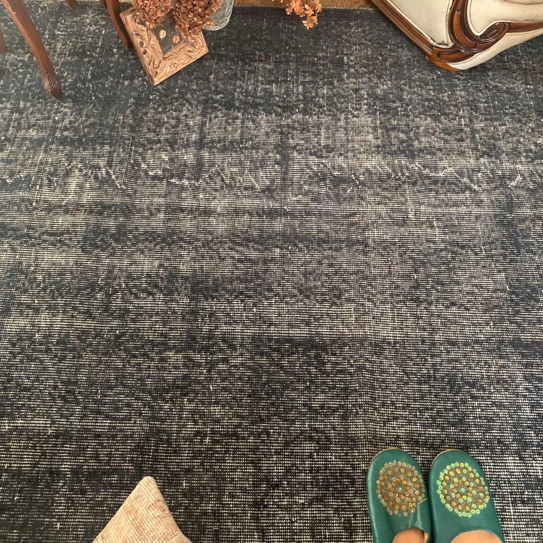 超大判　トルコヴィンテージラグ　ブラックネイビー　263×140 オーバーダイ