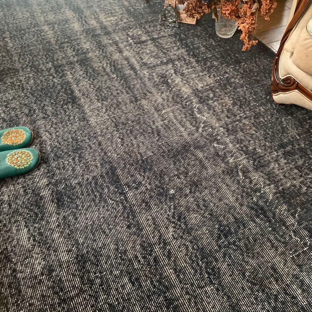 超大判　トルコヴィンテージラグ　ブラックネイビー　263×140 オーバーダイ