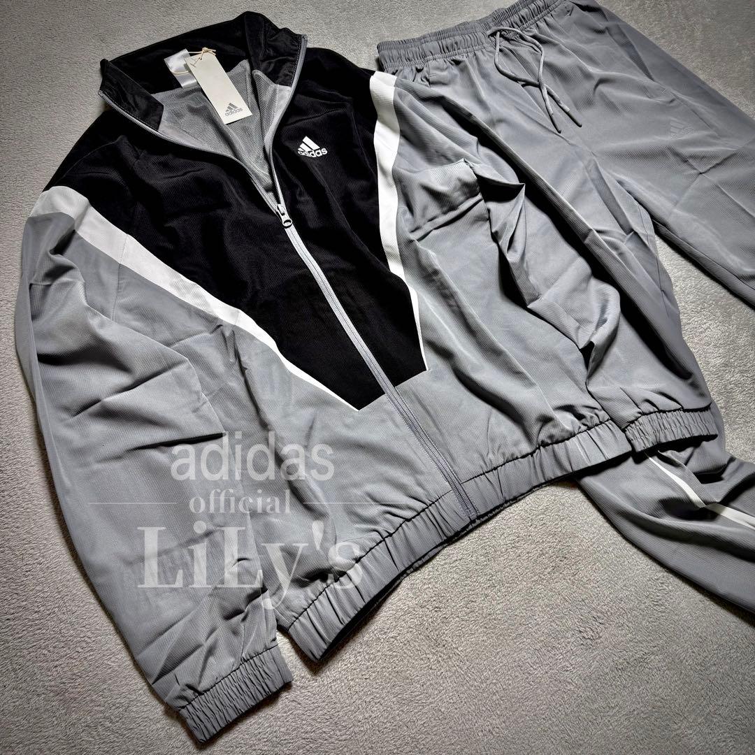 【２ＸＬサイズ】adidas上下セットアップ　グレーブラック　ウーブン　ウインド
