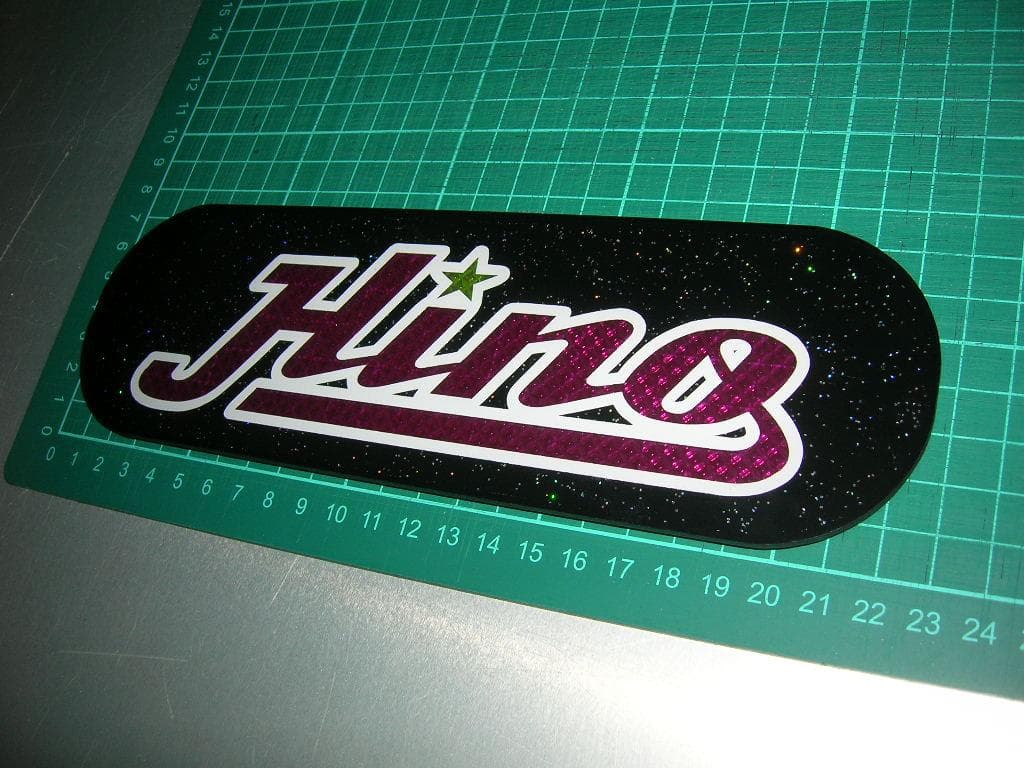 ◆日野バスマーク中アンドン小判板◆Hino改◆桃☆黄ラメ◆トラック野郎◆当時物◆