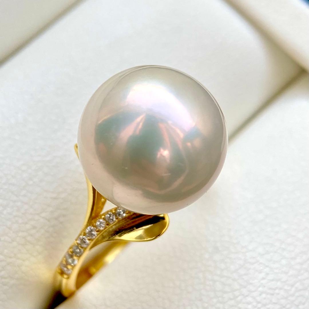 ミルクティエジソンパール　ホワイト13.06㍉大玉s925リングY1033