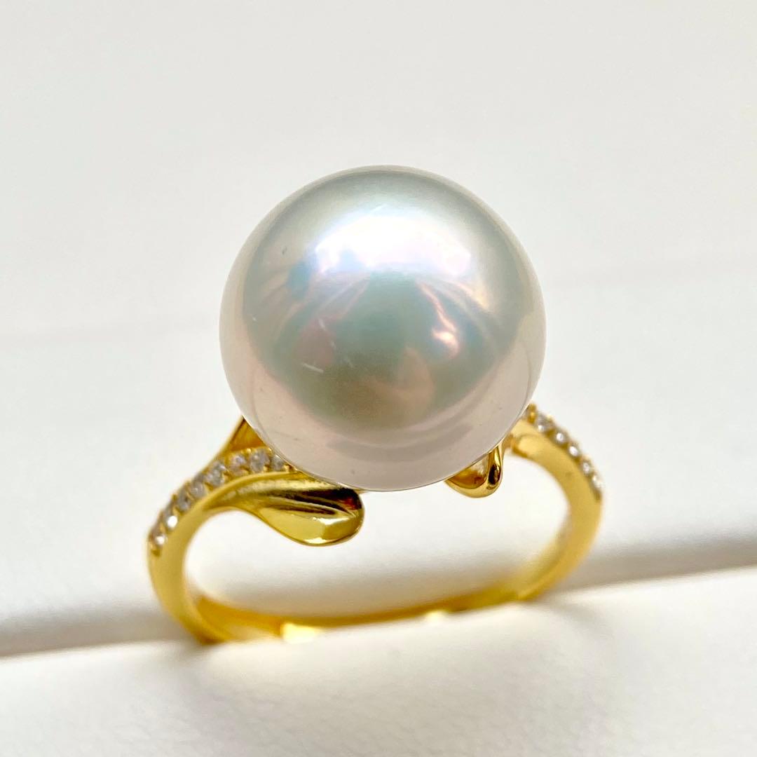 ミルクティエジソンパール　ホワイト13.06㍉大玉s925リングY1033