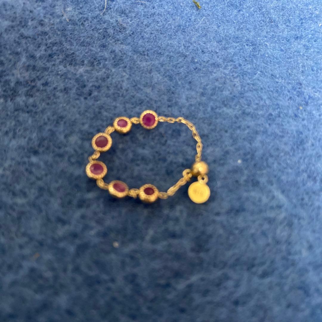 アガット ピンクルビー風ストーン チェーンリング、