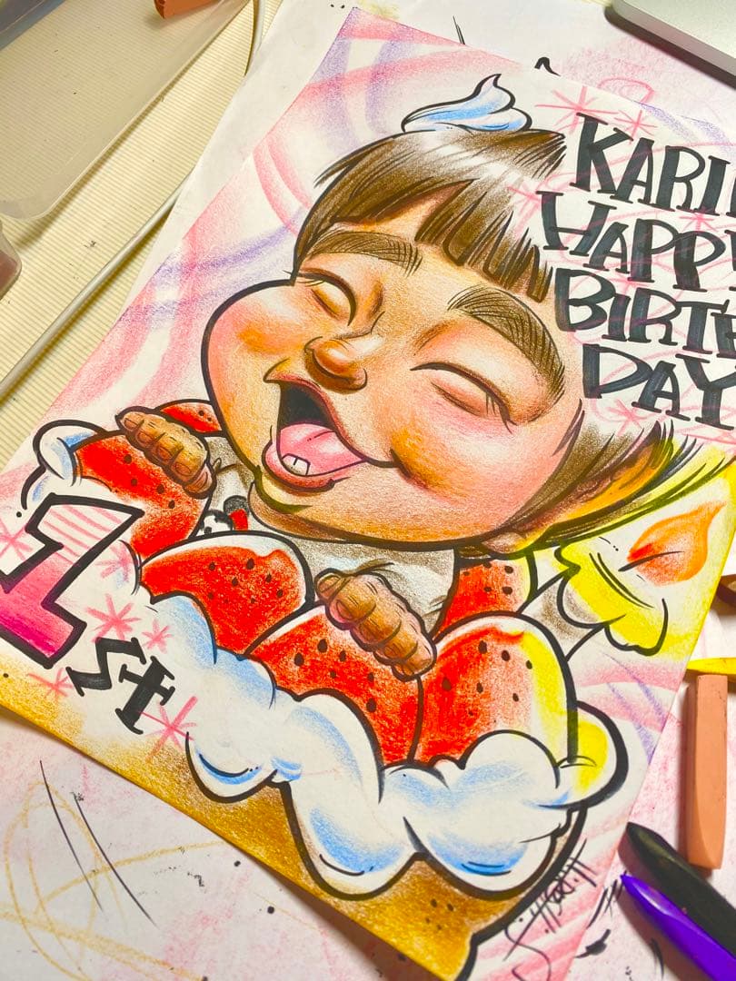 世界で1枚の手描きのオーダーメイド似顔絵★誕生日★ケーキアレンジok★プレゼント