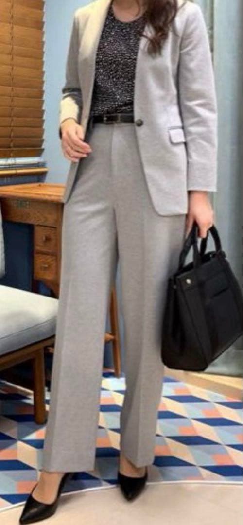 【未使用タグ付☆】AOKI 島田順子 ノーカラー　ワイドパンツ セットアップ　L